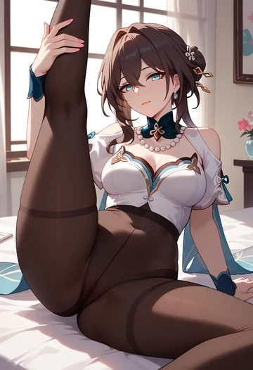 star rail,ruan mei,yoga, leggings,spread legs,one leg up,sexy  - AI generated anime art